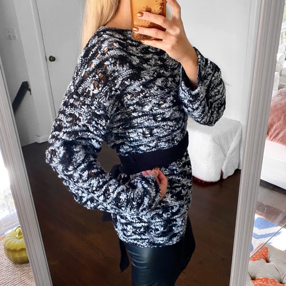 🖤 ZARA GREY BLACK CHUNKY KNIT PERFORATED BELTED SWEATER! - Picture 4 of 16